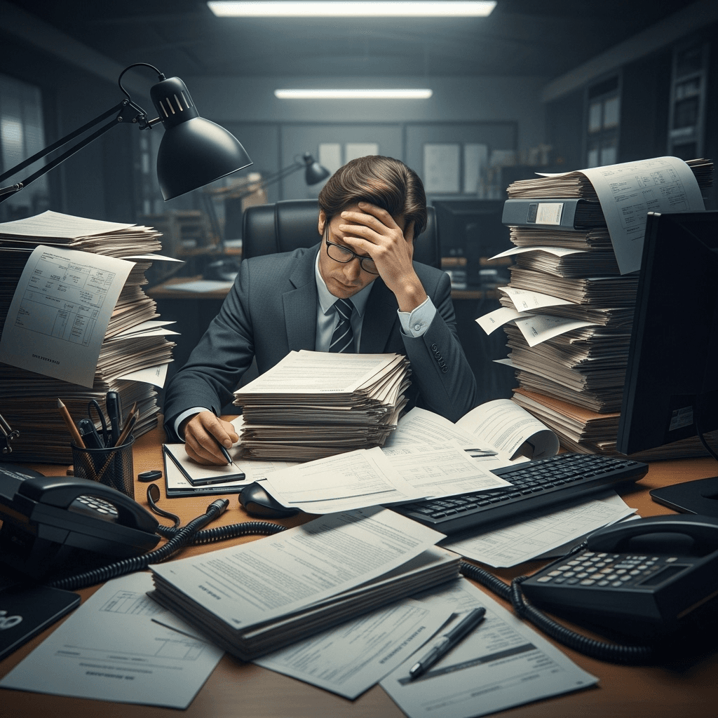 Ilustración de procesos de documentos lentos y manuales