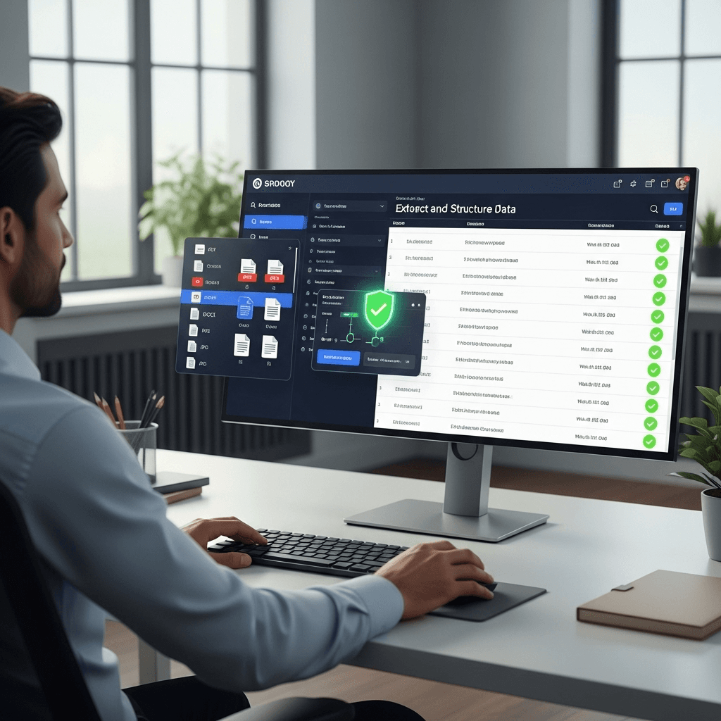 Ilustración de procesos de documentos rápidos y automatizados con IA